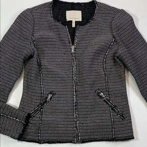 Rebecca Taylor Tweed Jacket Black White Zip Front Blazer Women’s size 4